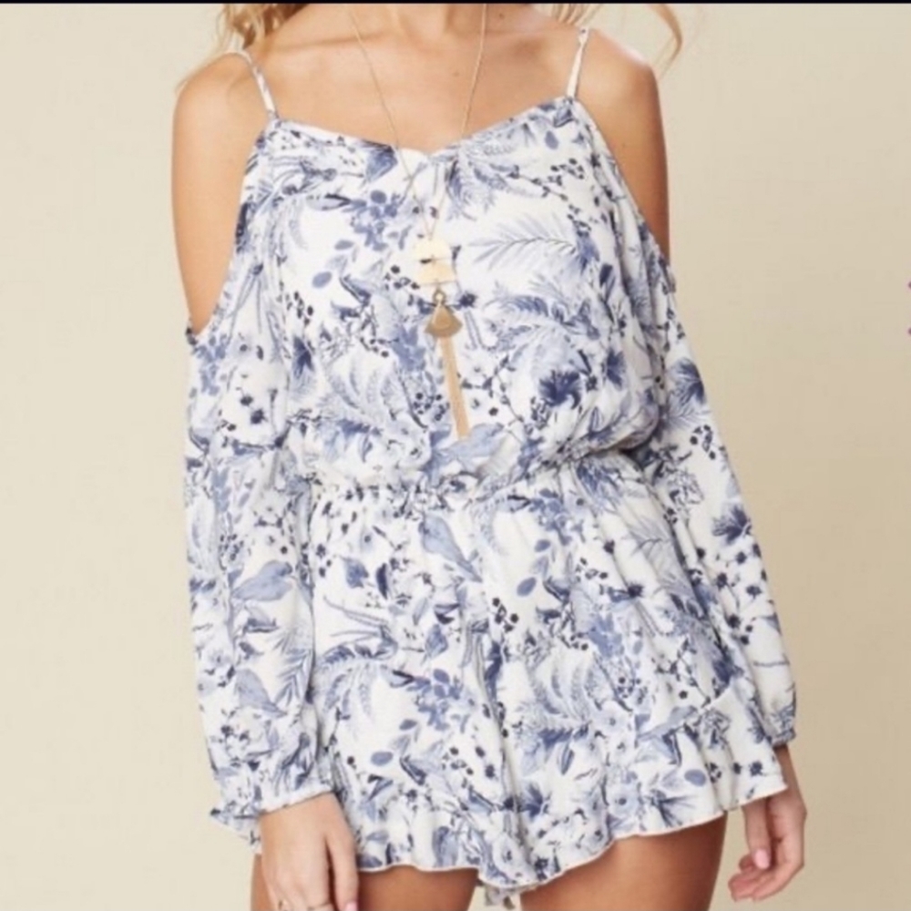 Altar'd State boho floral print cold sholder romper size M